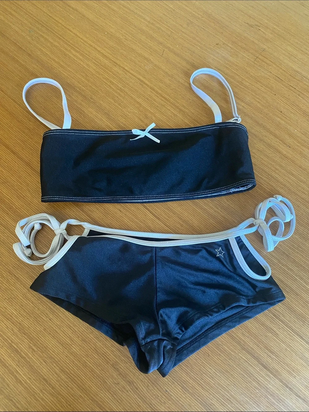Frankie's Bikinis Black Swimwear White Trim side cut outs XS